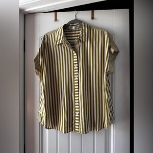 Jane and Delancey Striped Button-Front Top in Olive & White